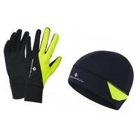 Ronhill Beanie and Gloves Set - Black/Fluo Yellow