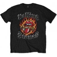Rolling Stones Flaming Tattoo Tongue Blk Mens TS: Medium