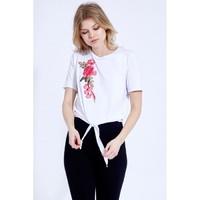 rose patch tie front t shirt