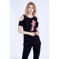 ROSE PATCH COLD SHOULDER TOP