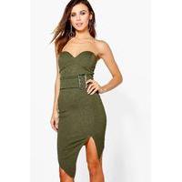 Rosa Oversized Buckle Bandeau Dress - khaki