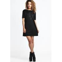 Roll Back Ponte Shift Dress - black