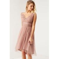 Rose Applique Mesh Prom Dress