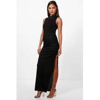 rouched side ribbed maxi skirt black