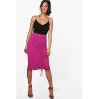 Rouched Front Jersey Midi Skirt - magenta