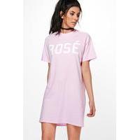 Rose Slogan T-Shirt Dress - pink