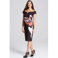 rose print bardot wiggle dress