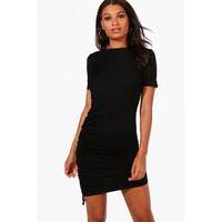 Rouched Tie Cap Sleeve Bodycon Dress - black