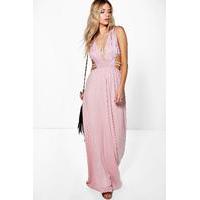 Rouched Waist Band Maxi Dress - peach