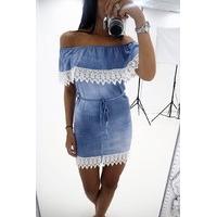 Rosanna crochet bardot denim dress