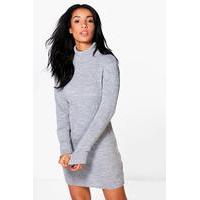 Roll Sleeve Knitted Dress - grey