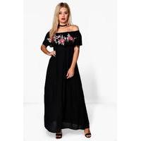 Rosie Embroidered Frill Maxi Dress - black