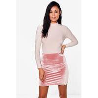 Roll Neck Slinky Body Velvet Skirt Co-Ord - rose
