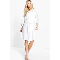 Rouched Waist Utility Shirt Dress - white
