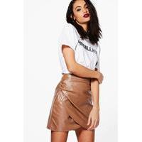 rouched side leather look mini skirt taupe