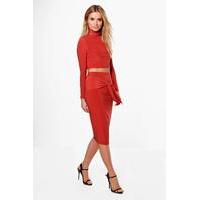 roll neck crop tie skirt co ord copper