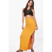 rouched side split jersey maxi skirt mustard