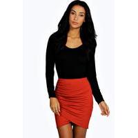 Rouched Wrap Mini Skirt - rust