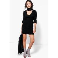 Roll Neck Choker Dress - black