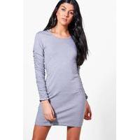 Rouched Long Sleeved Bodycon Dress - grey