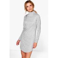 roll neck brushed knit dress grey