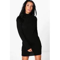 Roll Sleeve Knitted Dress - black