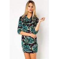 Roll Neck Emblem Print Dress