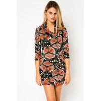 roll neck emblem print dress