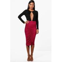 rouched front jersey midi skirt magenta