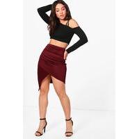 Rouched Side Asymmetric Skirt - berry