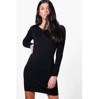 rouched long sleeved bodycon dress black