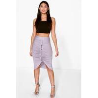 Rouched Front Ruffle Midi Skirt - silver