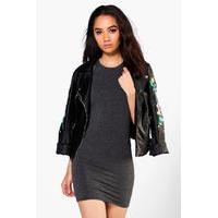 roxy cap sleeve mini bodycon dress charcoal