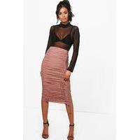 Rouched Front Slinky Midi Skirt - rose