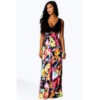 rose print maxi dress black