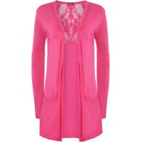 roz open lace panel cardigan cerise