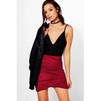 Rouched Side Suedette Mini Skirt - berry