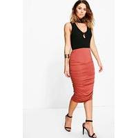 Rouched Side Jersey Midi Skirt - cinnamon