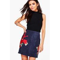 rose applique cord a line skirt navy