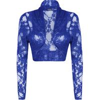 rowan floral lace long sleeve shrug royal blue