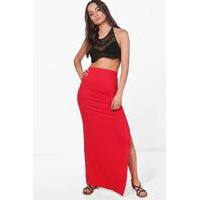 Rouched Side Split Jersey Maxi Skirt - red