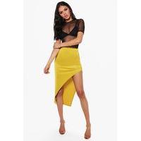 Rouched Side Thigh Split Midi Skirt - chartreuse