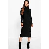 Roll Neck Midi Dress - black