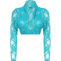 Rowan Floral Lace Long Sleeve Shrug - Turquoise