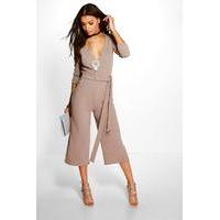 Roll Sleeve Relaxed Culotte Jumpsuit - mocha