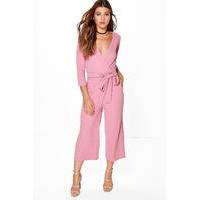 Roll Sleeve Relaxed Culotte Jumpsuit - dusky pink