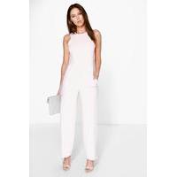 Round Neck Textured Jumpsuit - blush