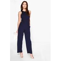 round neck textured jumpsuit navy