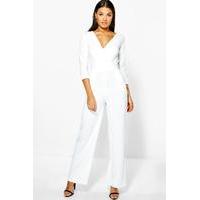 Roll SleRelaxed Wide Leg Jumpsuit - ivory