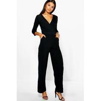 roll slerelaxed wide leg jumpsuit black